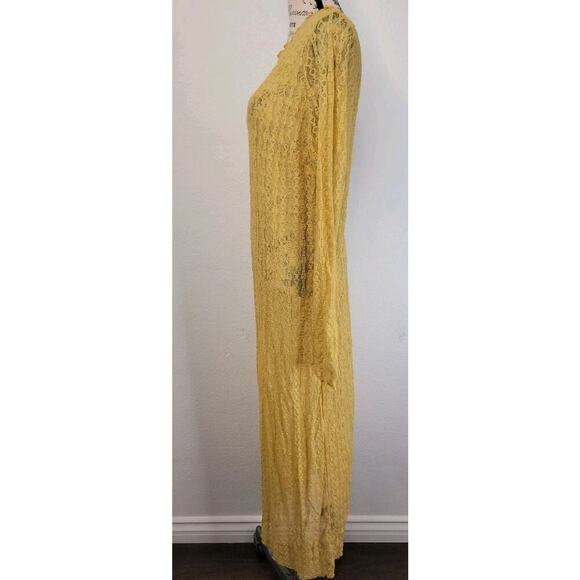 H&M Slip Maxi Dress Sz L/XL Prints Lace Mesh Sheer Yellow Long Sleeves Whimsycal - Picture 7 of 11